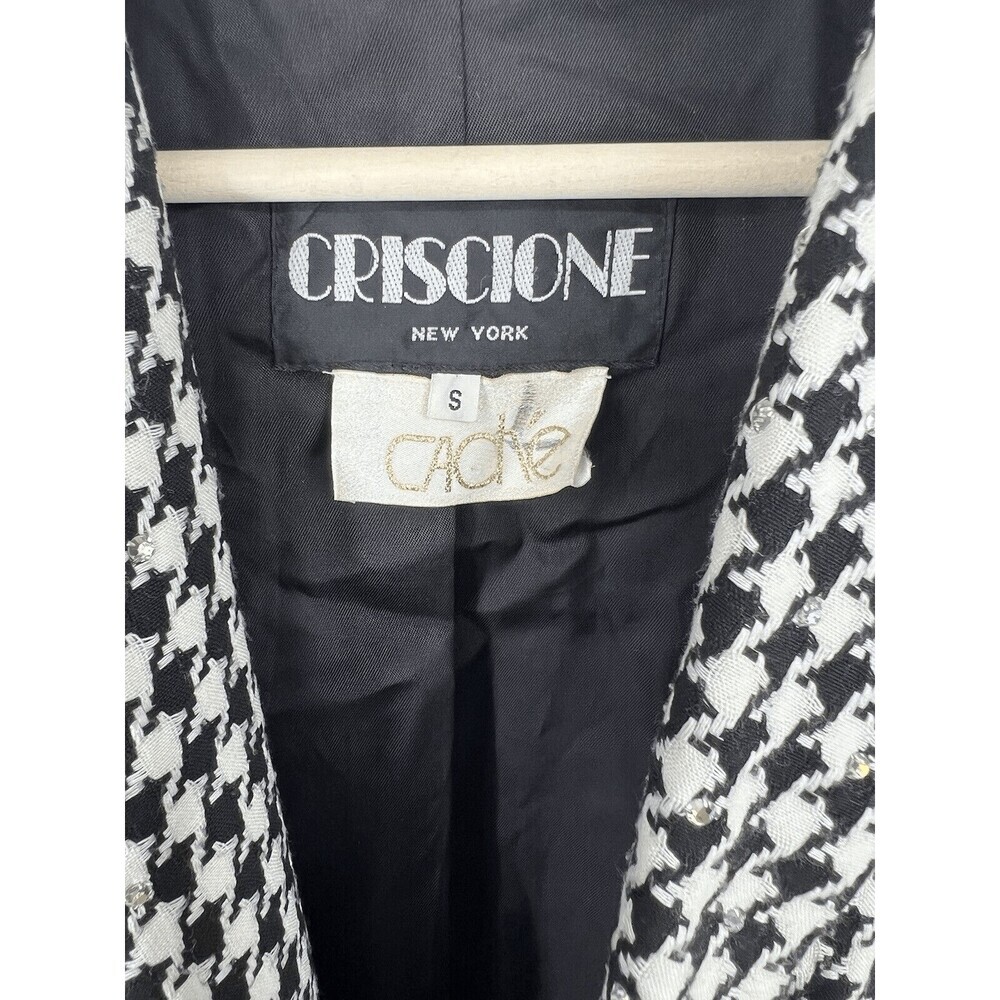 Vintage 80s Criscione X Cache Rhinestone Houndstooth Blazer Jacket - Picture 3 of 5